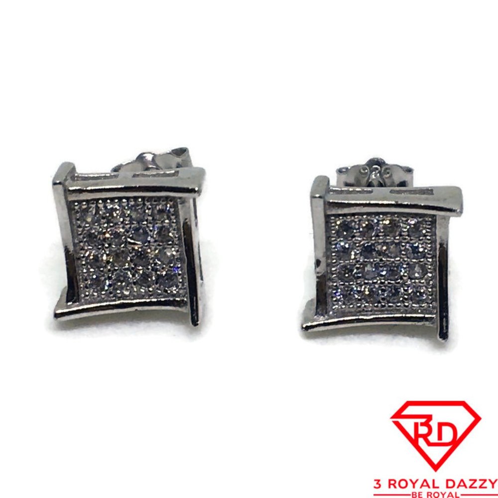Square 4x4 White CZ stud Earring 14k white gold